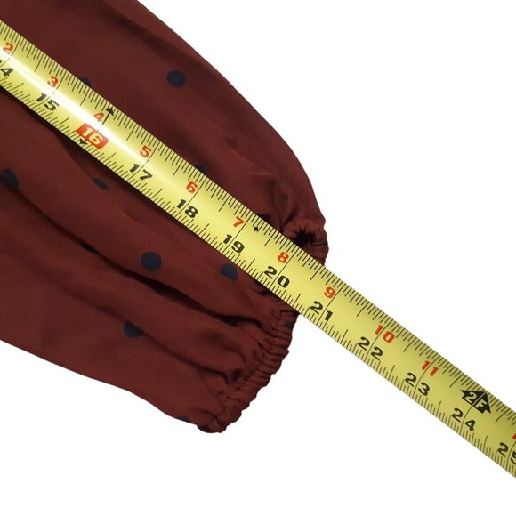 Old Navy Top Womens Small Red Polka Dot Long Sleeve Boho Ruffle Burgundy Blouse - Picture 7 of 14
